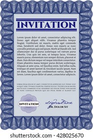 Vintage invitation template. Elegant design. Vector illustration. With guilloche pattern. 