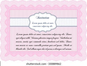 Vintage invitation template. Excellent complex design. With great quality guilloche pattern. Border, frame.