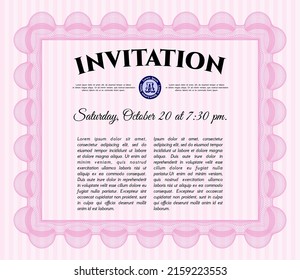 Vintage invitation template. Excellent design. Complex background. Vector illustration.  Pink color.