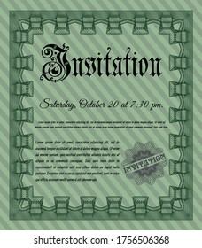 Vintage invitation template. Good design. With linear background. Vector illustration.  Green color.