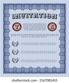 Vintage invitation template. Good design. With quality background. Detailed.  Blue color.