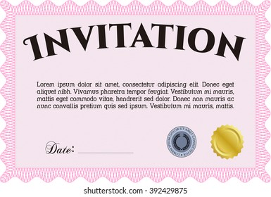 Vintage invitation template. With guilloche pattern and background. Excellent complex design. Vector illustration. 