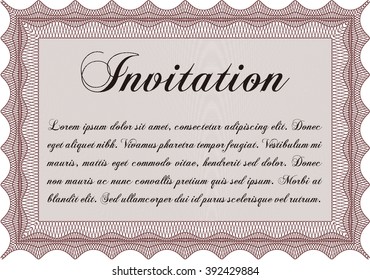Vintage invitation template. With guilloche pattern and background. Excellent complex design. Vector illustration. 