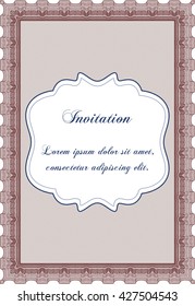 Vintage invitation template. With guilloche pattern. Elegant design. Vector illustration. 