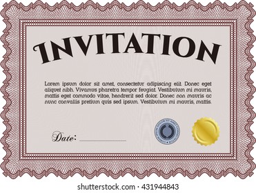 Vintage invitation template. With guilloche pattern. Retro design. Vector illustration. 