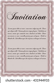 Vintage invitation template. With guilloche pattern. Retro design. Vector illustration. 