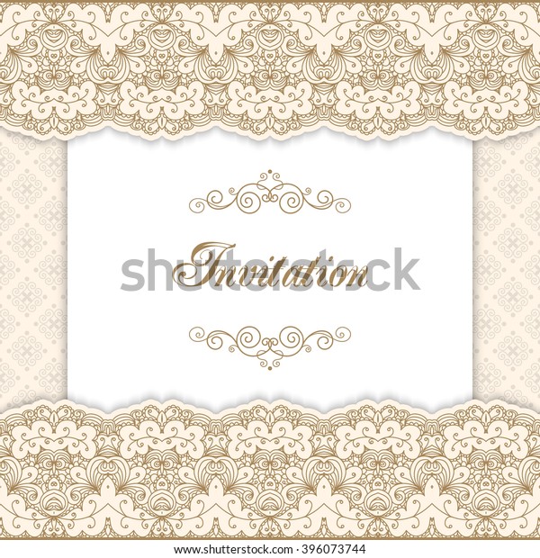 Vintage invitation template with lacy\
borders. Vector\
illustration