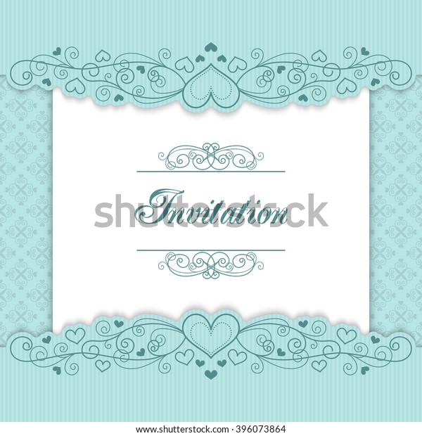 Vintage invitation template with lacy\
borders. Vector\
illustration