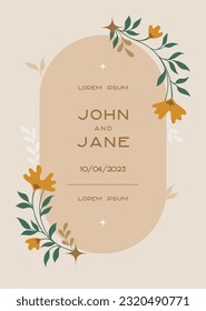 Vintage invitation template in a minimalist style. A beautiful concept of a card with flowers for decorating holidays.