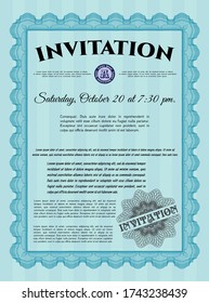 Vintage invitation template. Modern design. With background. Detailed.  Light blue color.