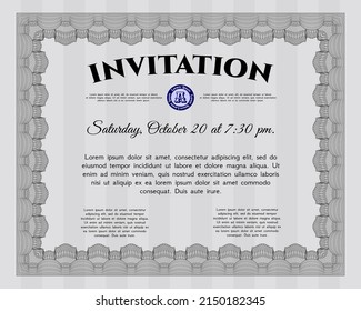 Vintage invitation template. Modern design. With background. Detailed.  Grey color.
