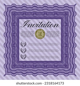 Vintage invitation template. Money design. Complex background.   Violet color.