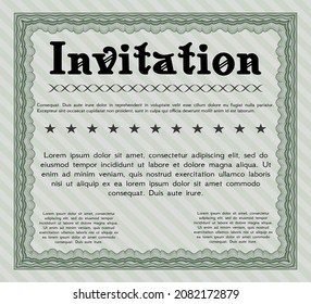 Vintage invitation template. Money Pattern. With complex linear background. Vector illustration.  Green color.