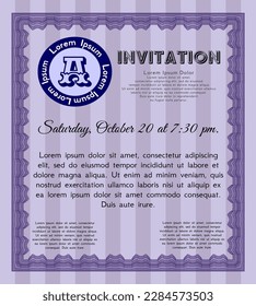 Vintage invitation template. Nice design. Complex background. Detailed.  Violet color.