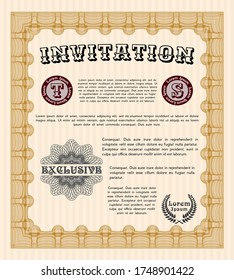 Vintage invitation template. Perfect design. With quality background. Vector illustration.  Orange color.