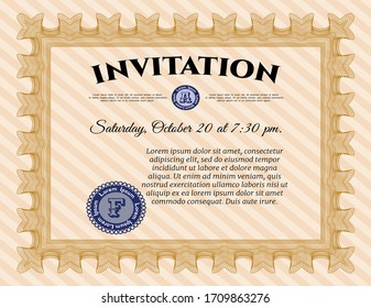 Vintage invitation template. Sophisticated design. With quality background. Customizable, Easy to edit and change colors.  Orange color.