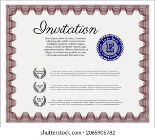 Vintage invitation template. Superior design. With background. Detailed.  Red color.