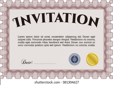 Vintage invitation template. Vector illustration. Retro design. With guilloche pattern. 