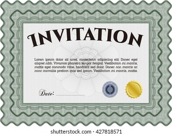 Vintage invitation template. Vector illustration. With guilloche pattern and background. Excellent complex design. 