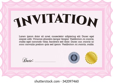Vintage invitation template. Vector illustration.With guilloche pattern and background. Elegant design. 