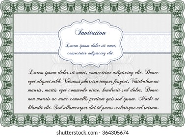 Vintage invitation template. Vector illustration.With guilloche pattern and background. Superior design. 