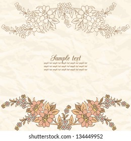 Vintage invitation vector card on crumpled paper. Pastel colors.