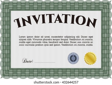 Vintage invitation. Vector illustration. Artistry design. With complex linear background. 
