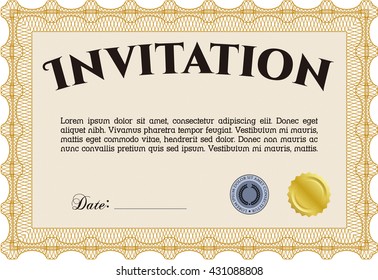 Vintage invitation. Vector illustration. With guilloche pattern and background. Excellent complex design. 