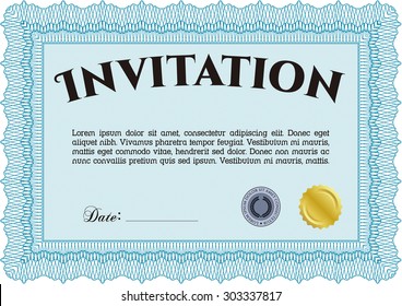 Vintage invitation. Vector illustration.Good design. With guilloche pattern and background. 