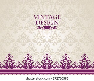 Vintage invitation with violet decoration. Seamless background in pastel colors    