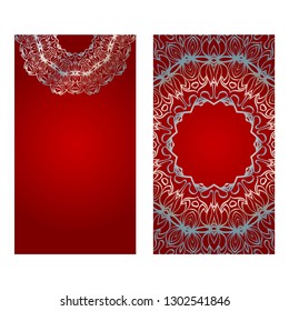 Vintage Invitation Or Wedding Card. Vector Illustatration. The Front And Rear Side. Red silver color.