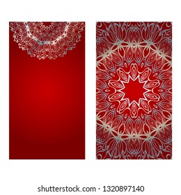 Vintage Invitation Or Wedding Card. Vector Illustatration. The Front And Rear Side. Red silver color.