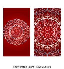 Vintage Invitation Or Wedding Card. Vector Illustatration. The Front And Rear Side. Red silver color.