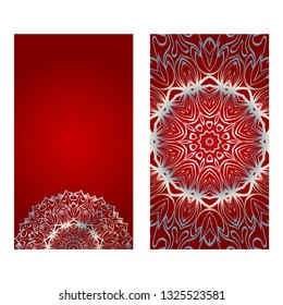Vintage Invitation Or Wedding Card. Vector Illustatration. The Front And Rear Side. Red silver color.