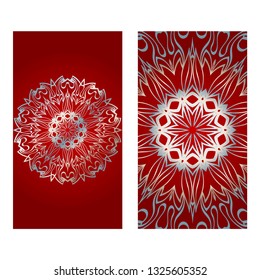 Vintage Invitation Or Wedding Card. Vector Illustatration. The Front And Rear Side. Red silver color.