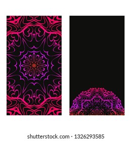 Vintage Invitation Or Wedding Card. Vector Illustatration. The Front And Rear Side. Black purple color.