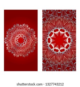Vintage Invitation Or Wedding Card. Vector Illustatration. The Front And Rear Side. Red silver color.