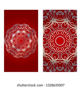 Vintage Invitation Or Wedding Card. Vector Illustatration. The Front And Rear Side. Red silver color.