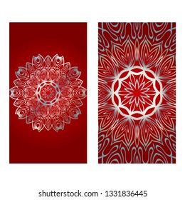 Vintage Invitation Or Wedding Card. Vector Illustatration. The Front And Rear Side. Red silver color.