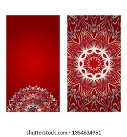 Vintage Invitation Or Wedding Card. Vector Illustatration. The Front And Rear Side. Red silver color.
