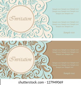 Vintage invitations with circle and floral elements. svg