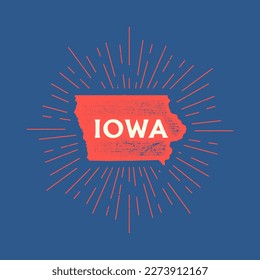 Vintage Iowa, USA map with grunge texture and emblem. Iowa vintage print for t-shirt. Trendy Hipster design. Vector illustration