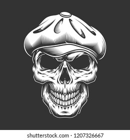 Vintage Irish Skull In Tweed Cap In Monochrome Style Isolated Vector Illustration