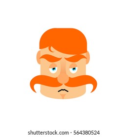 Vintage Irishman with red mustache sad Emoji. Retro Men face surprise emotion isolated