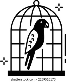 Vintage Iron Antique Parrot Cage concept, Small indoor Aviary vector icon design, Pet and Vet symbol, Animal Shelter sign, critter stock illustration 