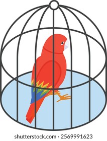 Vintage Iron Antique Parrot Cage isometric flat concept, Small indoor Aviary vector color icon design, Pet and Vet symbol, Animal Shelter sign, four legged friends stock illustration