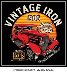 La Ilustración de coches clásicos de hierro vintage se creó con formato vectorial, se puede utilizar para impresión digital y de pantalla