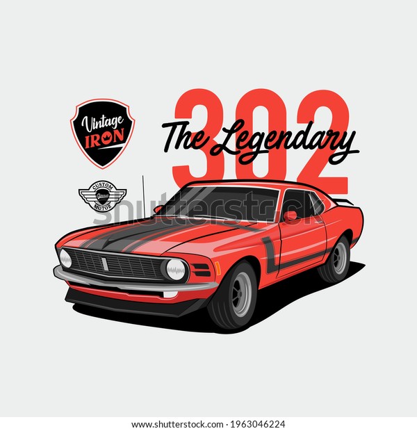 Vintage Iron – the legendary – red muscle car 302,\
Fast Muscle Car, Vintage\
Car