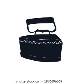 Vintage iron silhouette logo icon Steel metal flatiron symbol emblem Hand drawn Abstract old design Cartoon ancient style Fashion print clothes apparel greeting card cover flyer poster banner badge