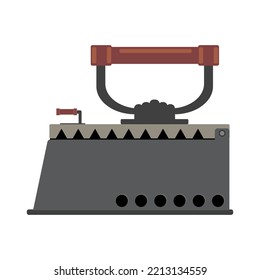 Vintage ironing equipment vector illustration. Antique metal iron on a white background.Old charcoal iron. Old metal flat iron.